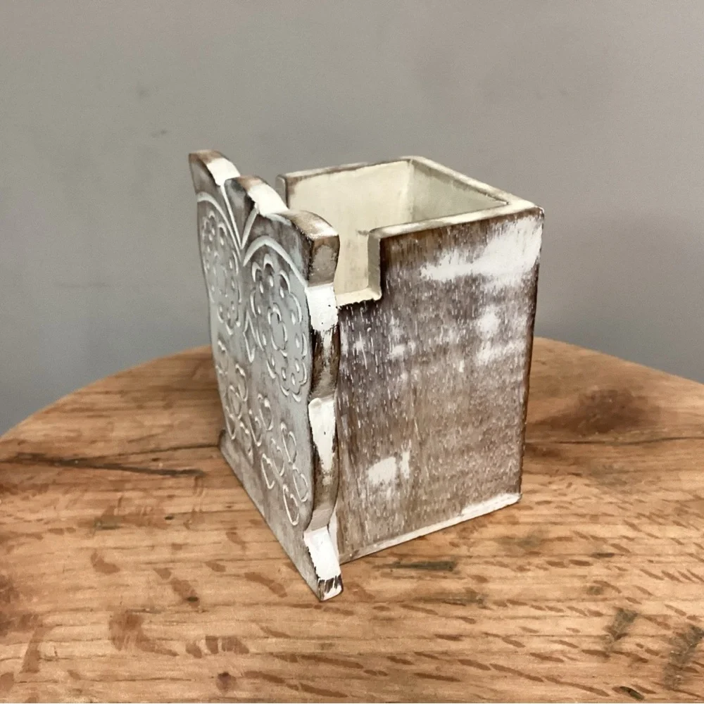 ⚪️ Rustic Solid Wood Owl Design Pencil / Pen / Business Card Holder - Like New